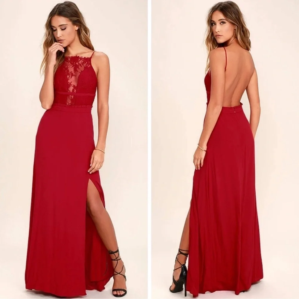 NBD Bebe Maxi Dress Women’s XS Dress Stephania Lace Backless Red Slit